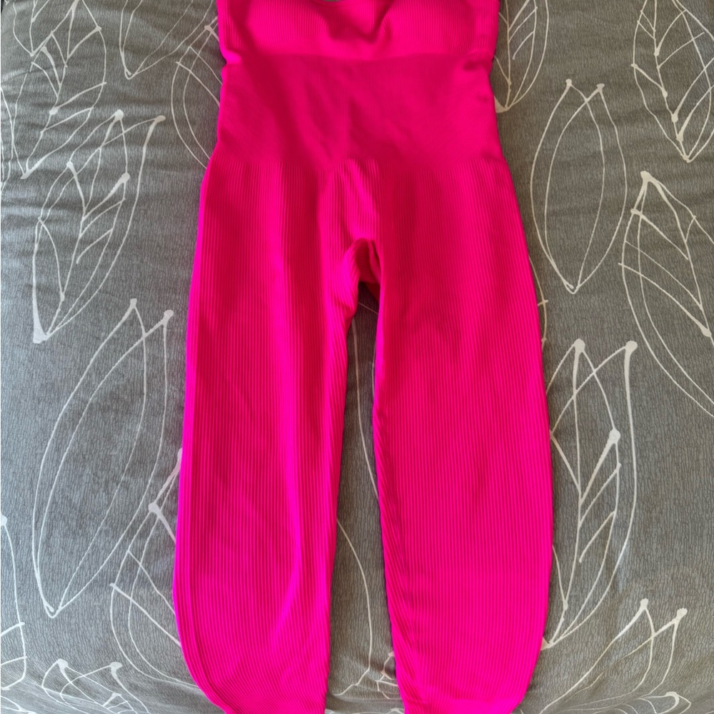 Fashion Nova Neon Pink Ribbed Jumpsuit